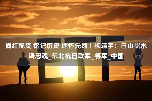尚红配资 铭记历史 缅怀先烈丨杨靖宇：白山黑水铸忠魂_东北抗日联军_将军_中国